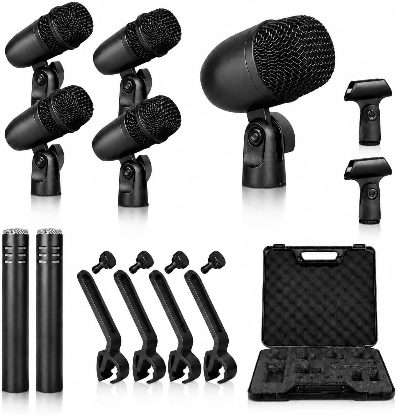 Mics Holder 7 Piece Drum Mic Kit Kick Drum Mic (Whole Metal) Snare Drums Cymbals
