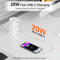White 20Amp Pop Up Outlet Countertop 15W Wireless Charging Pad 20W USB C 2.5 Inc gallery image 3