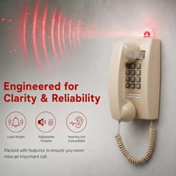 Beige Retro Wall Mount Corded Landline Phone Classic Vintage Telephone Light Ind gallery image 2