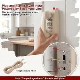 Beige Retro Wall Mount Corded Landline Phone Classic Vintage Telephone Light Ind gallery image 4
