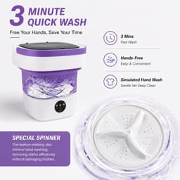 WASH Without Spin Basket Purple Mini Portable Foldable Washer 16L Portable Washi gallery image 2