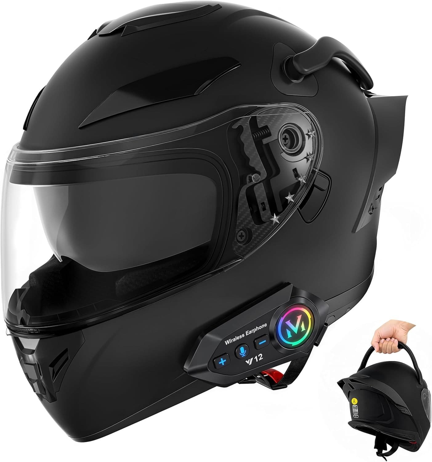 Motorcycle & Powersport Helmets Black Red Full Face Motorcycle Helmet Bluetooth
