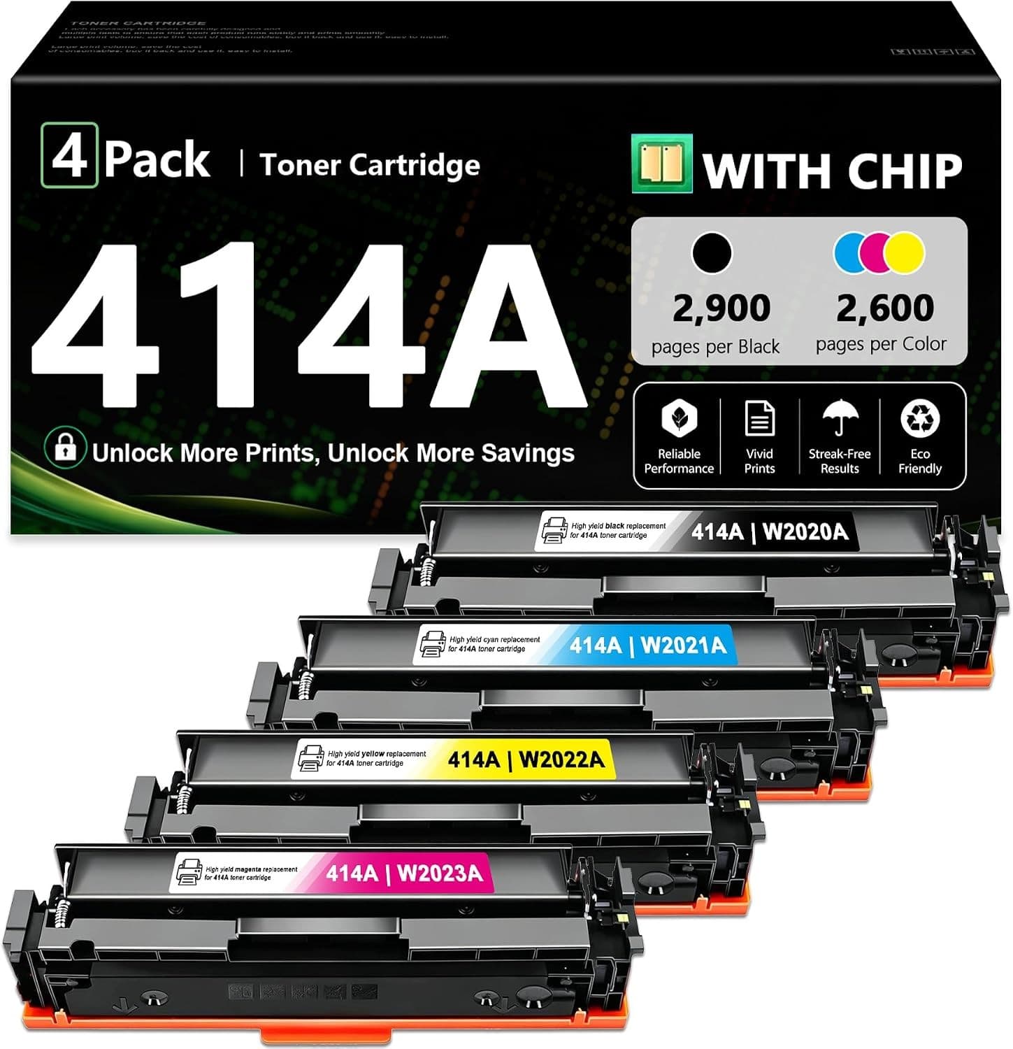 414A Toner Cartridges 4 Pack | MFP M479fdw Replacement for HP 414A 414X Works fo