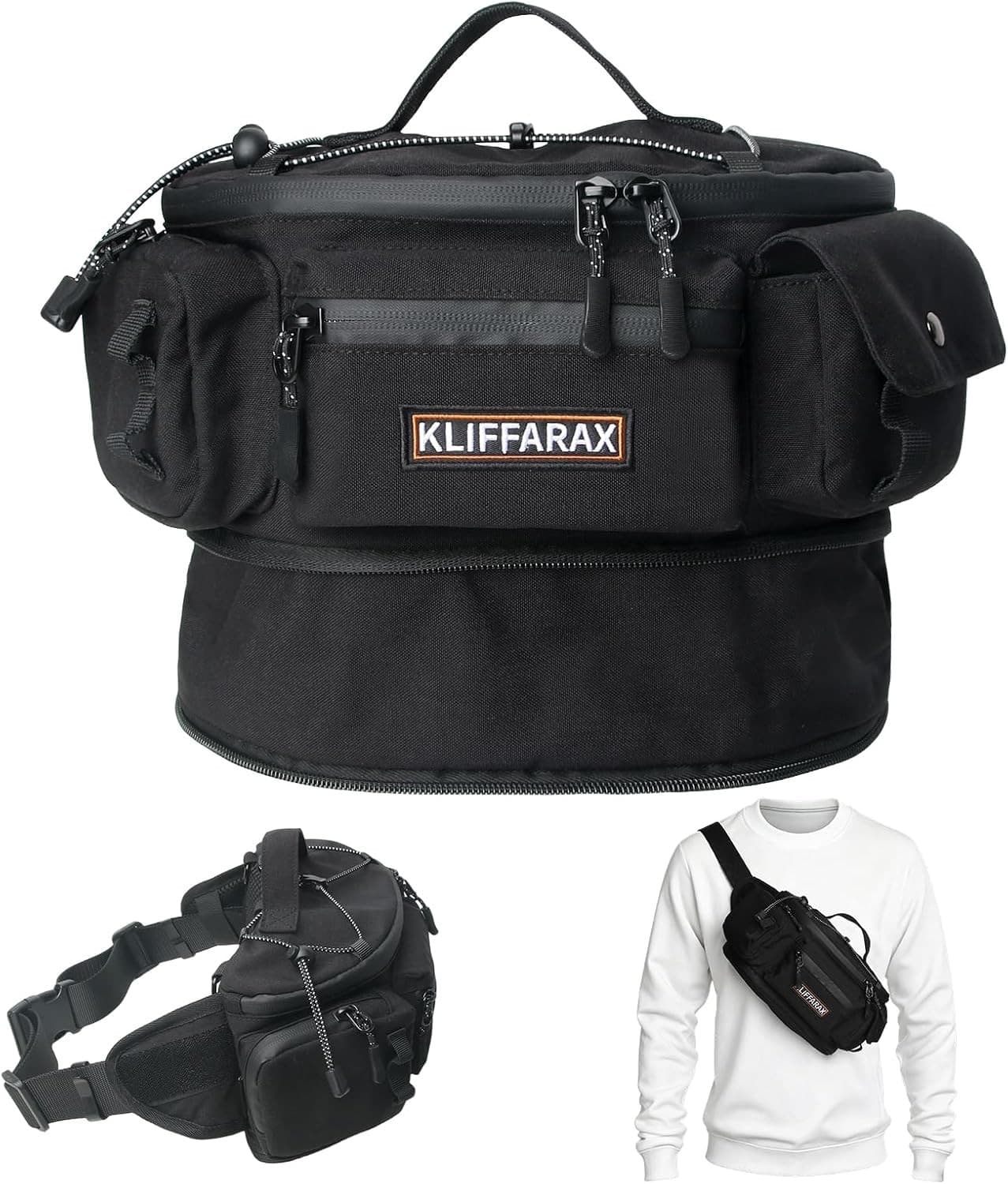 KLFX-WP-002 Black Motorcycle Belt Bag Men Expandable Nylon Fanny Pack Waist Pack