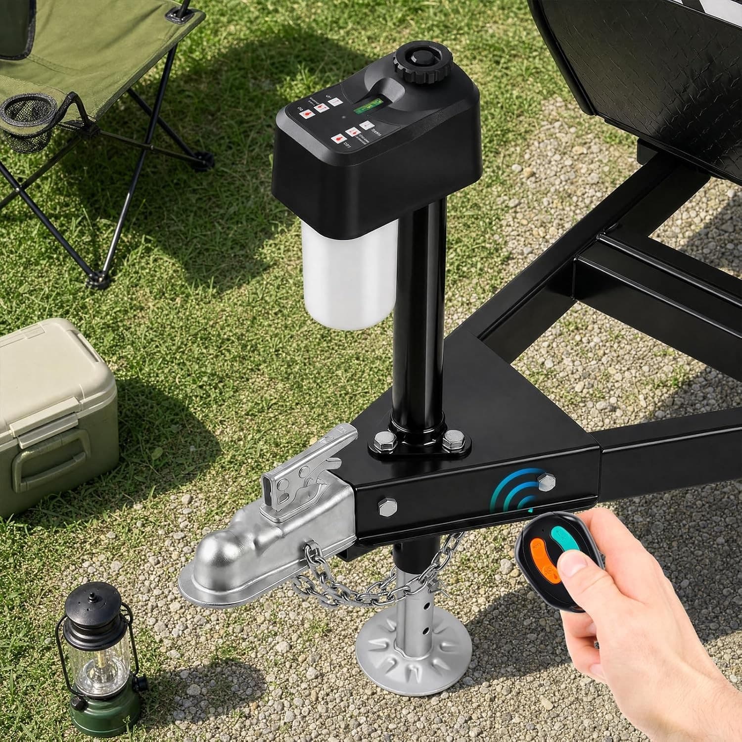 QJD-WRUU76 Jacks, Leveling & Chocks black 7600LBS Electric Trailer Jack 2pcs Rem