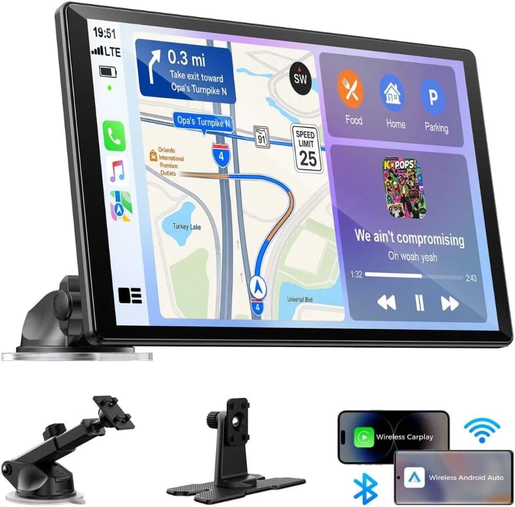 Video In-Dash Units w/GPS 11in Wireless CarPlay Screen in Cell Display Dual Band