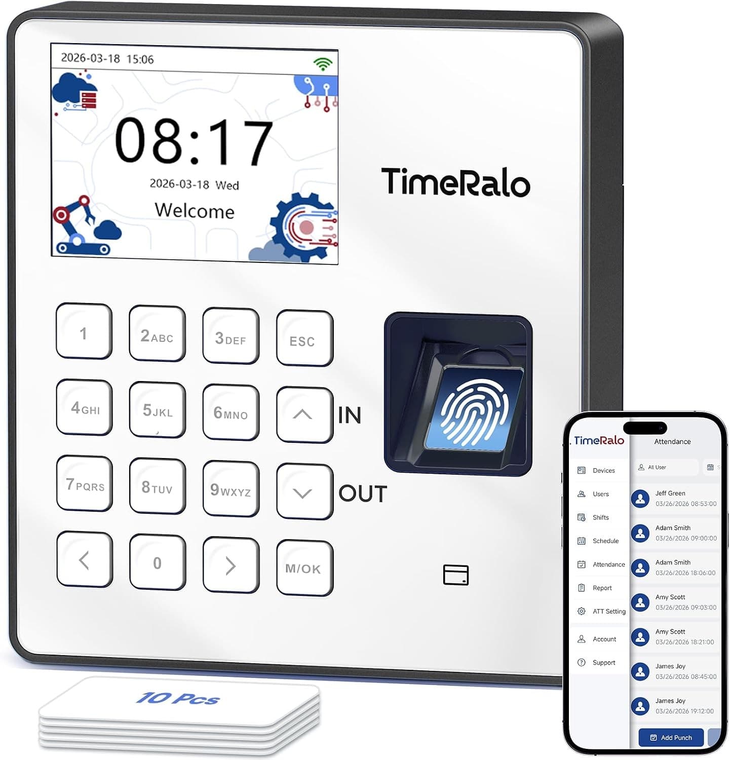 TR1 Time Clocks Grey-white Cloud Based Time Clock Small Businesses 3 in 1 Finger