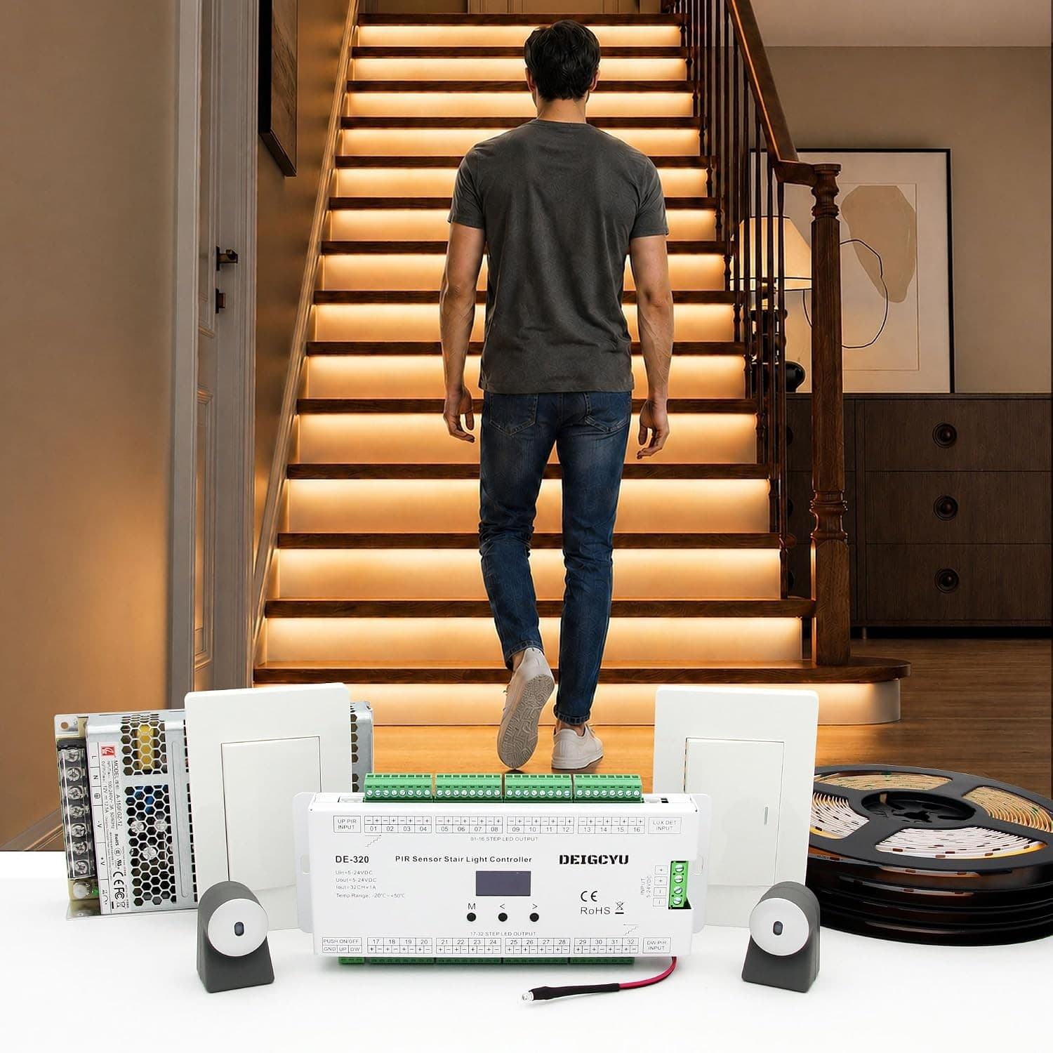 DE-320B Warm White 3000K Motion Sensor Activated LED Stair Lighting Kit DE 320 4