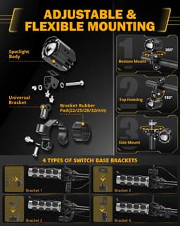 GDAB002897 Fog Light Assemblies Black MT1 Series Motorcycle Auxiliary Lights 600 gallery image 4