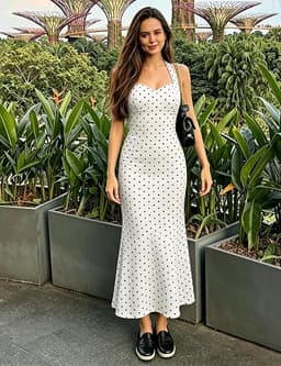 FOMELY Women's Polka Dot Halter Maxi Dress White Black Size XL gallery image 2