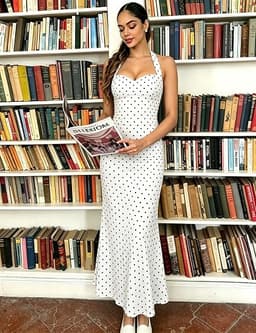 FOMELY Women's Polka Dot Halter Maxi Dress White Black Size XL gallery image 3