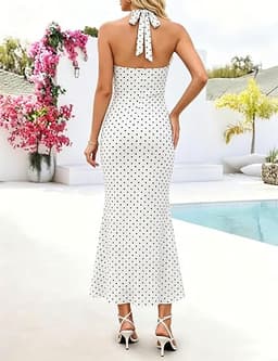 FOMELY Women's Polka Dot Halter Maxi Dress White Black Size XL gallery image 6
