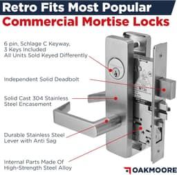 OAKMOORE Grade 1 F20 Commercial Mortise Lock Set Satin Stainless Steel gallery image 3