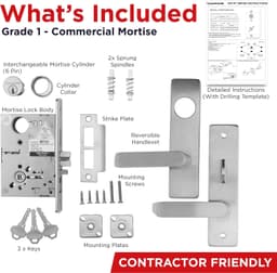 OAKMOORE Grade 1 F20 Commercial Mortise Lock Set Satin Stainless Steel gallery image 7