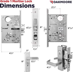 OAKMOORE Grade 1 F20 Commercial Mortise Lock Set Satin Stainless Steel gallery image 8