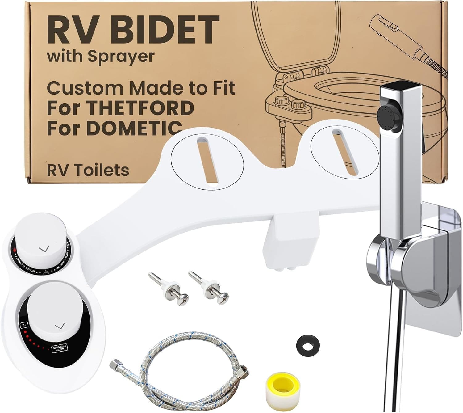 Terapaton RV Bidet Attachment Handheld Sprayer Combo White Non-Electric