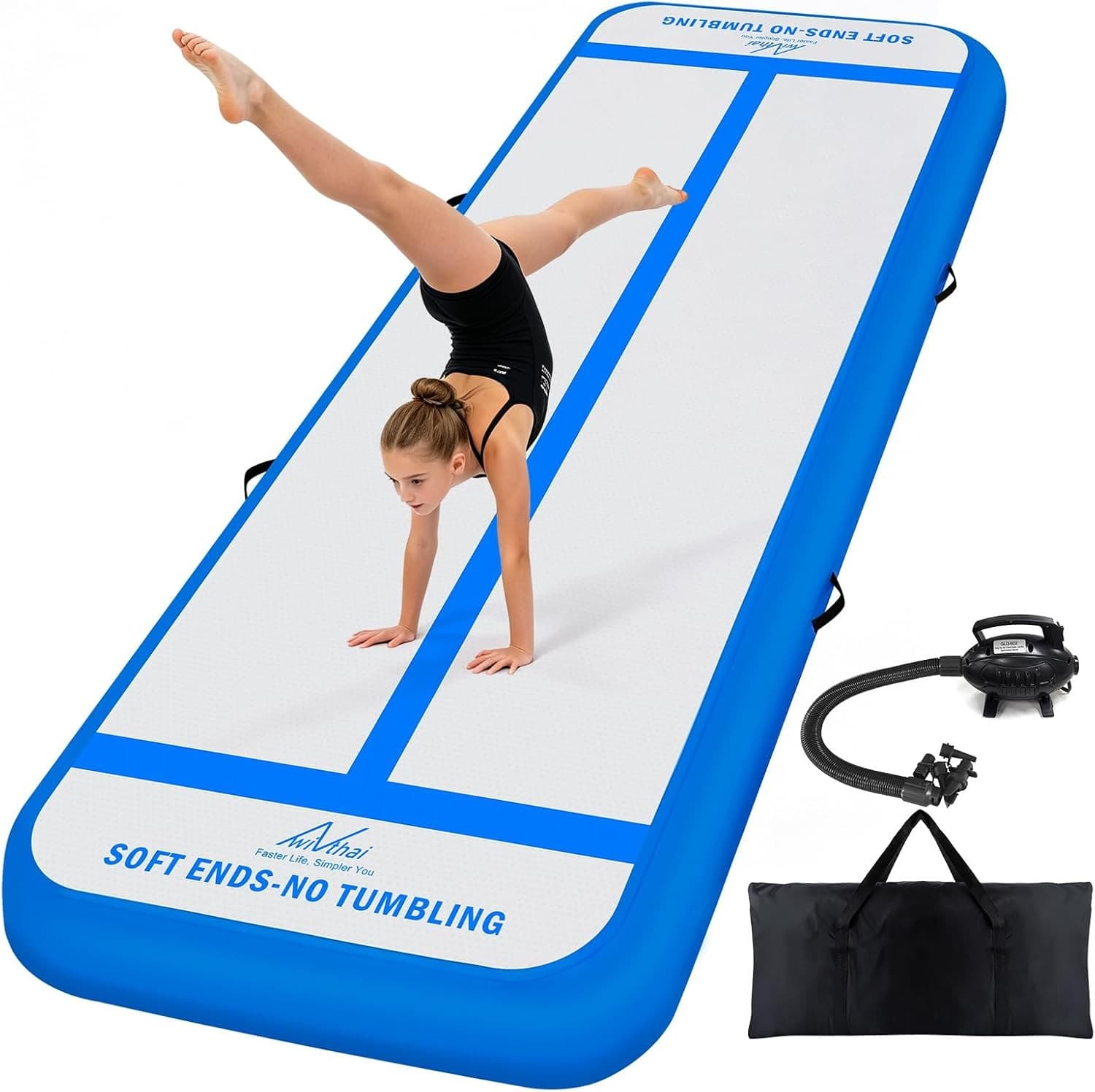 Winthai 10ft Inflatable Gymnastics Air Floor Mat Blue with Pump
