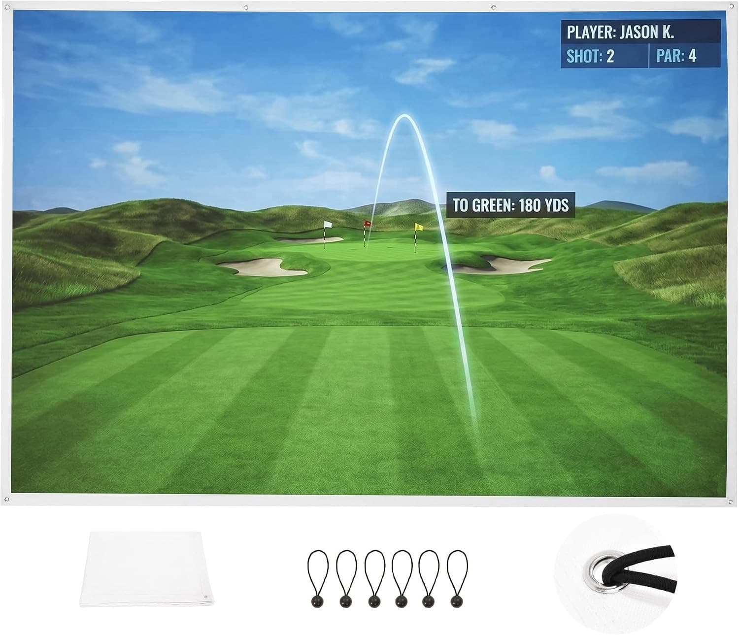 Sturdum 10x7ft Golf Simulator Impact Screen White with Bungee Cords