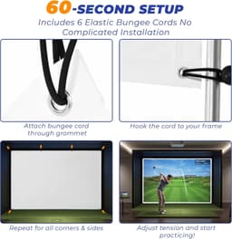 Sturdum 10x7ft Golf Simulator Impact Screen White with Bungee Cords gallery image 5