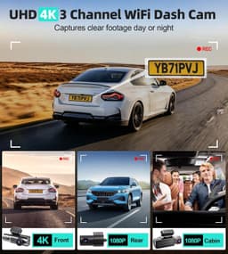 DKGEA C30-4K 3-Channel Dash Cam Front Rear Cabin 128GB WiFi gallery image 4