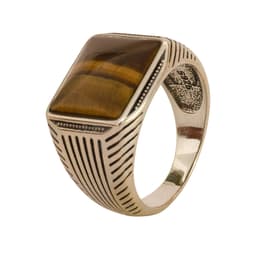Pristine Gemstones Men's 925 Silver Tiger Eye Signet Ring Size 11 gallery image 1