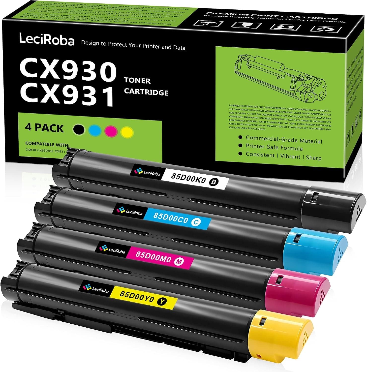 LeciRoba 85D00K0 85D00C0 85D00M0 85D00Y0 Toner 4-Pack Lexmark