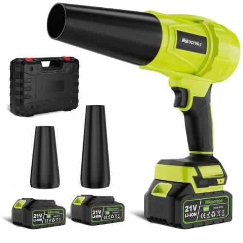 Nikocreos 21V Cordless Leaf Blower 400 CFM 6 Speed 2 Batteries Green
