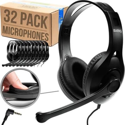 Microphone 32 Pack (3.5mm) Headsets Black Classroom Headphones With Microphone