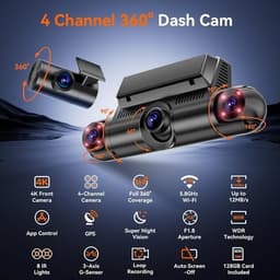 Other Car Video Black 4K+3x1080P 4 Channel Dash Cam 360° All Around View Dash Ca gallery image
