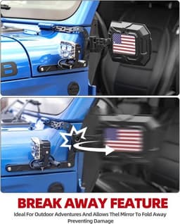 Aluminum Doors-Off Rear-View Mirrors with US Flag for Wrangler JL JLU Gladiator gallery image