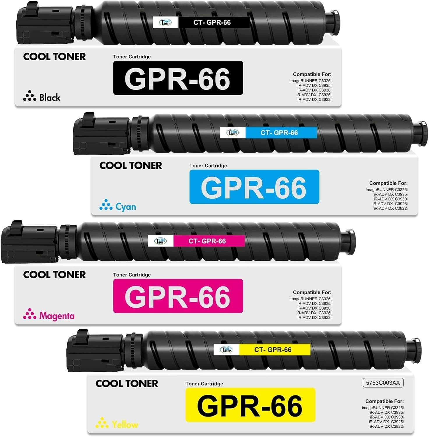 High Yield Toner Set for Canon GPR66 imageRUNNER C3326i C3935i 4-Pack KCMY