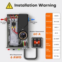 14.4kW Electric Tankless Water Heater 240V 3.5 GPM WiFi ETL Gray gallery image