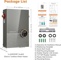 14.4kW Electric Tankless Water Heater 240V 3.5 GPM WiFi ETL Gray gallery image
