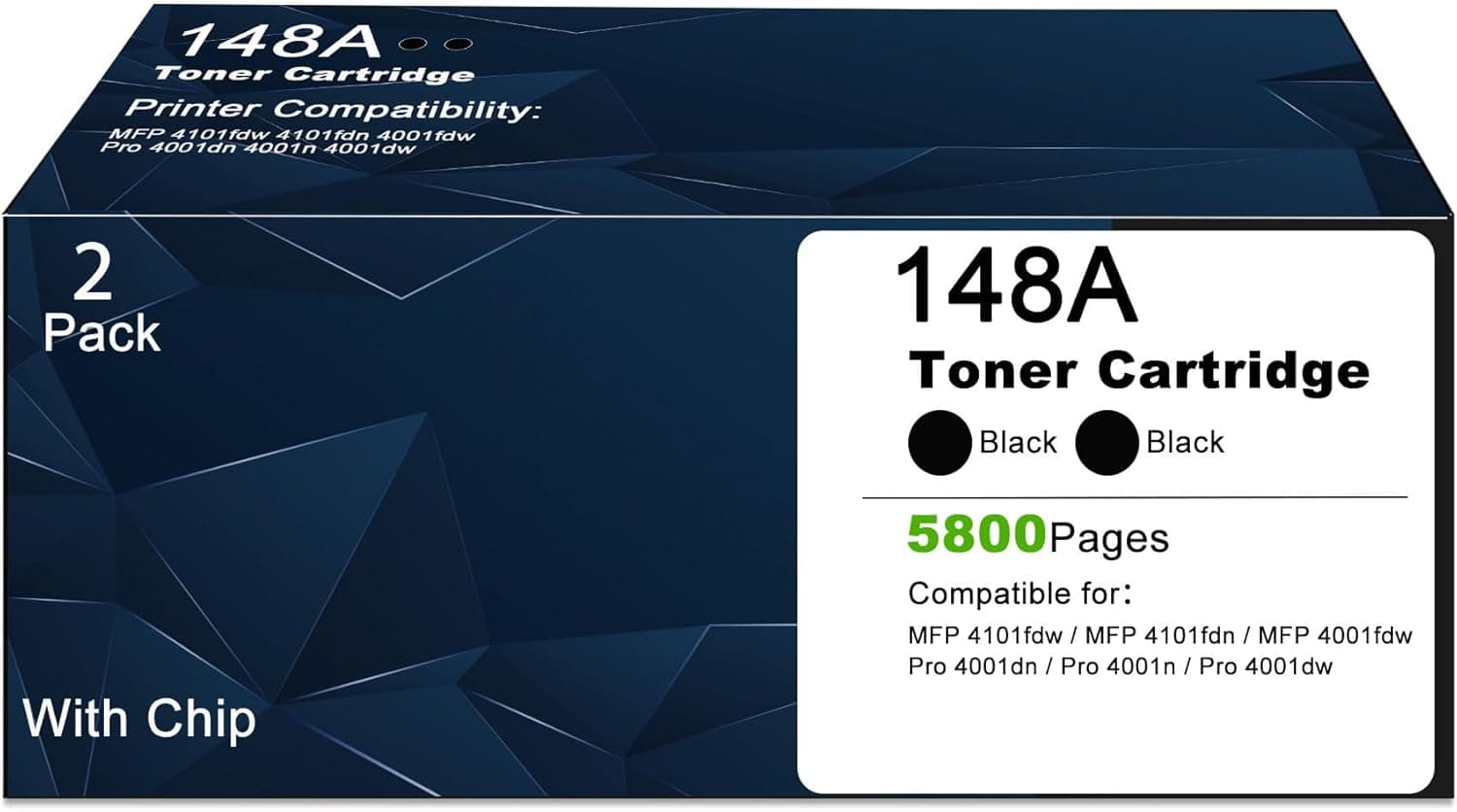 148A Black Toner Cartridge 2 Pack With Chip High Yield 5800 Pages Compatible
