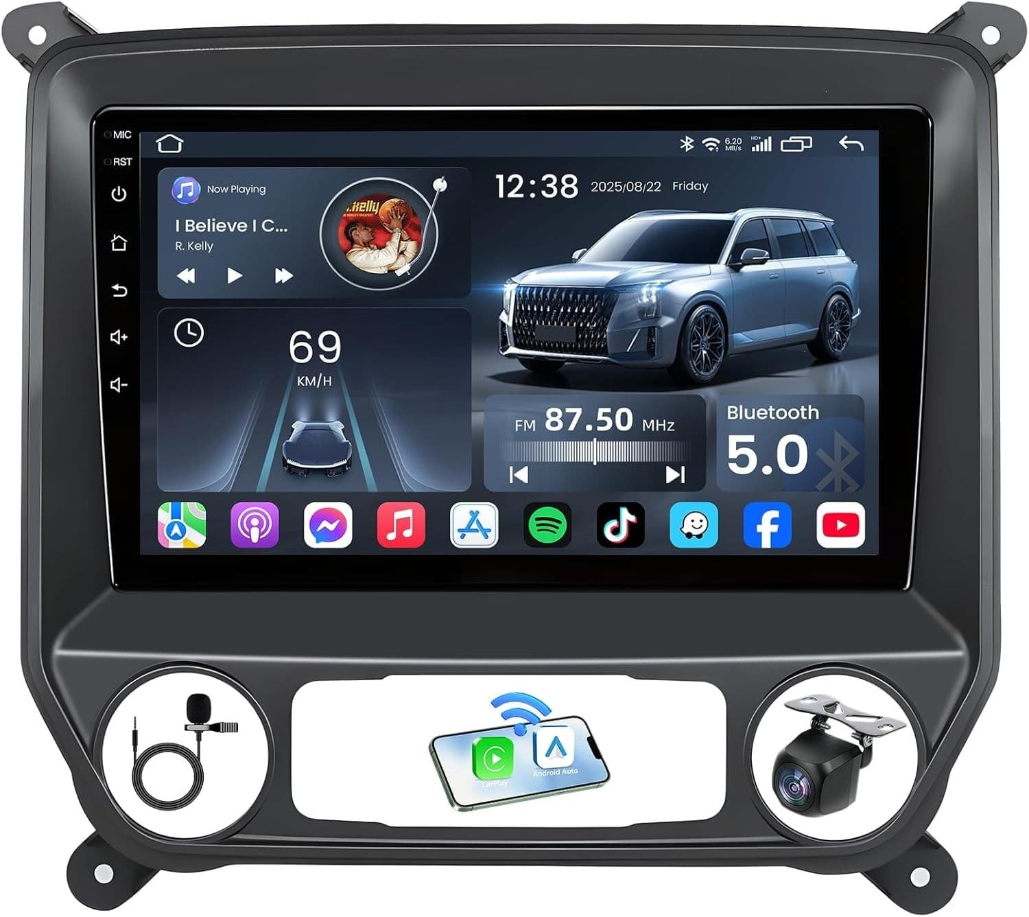 10.1in Touchscreen Car Stereo Wireless CarPlay Android Auto GPS 1080P Camera