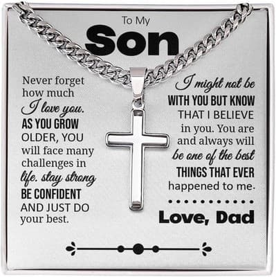 Classic Necklaces & Pendants Two Tone Box To My Son Gift Cuban Chain Cross Neckl