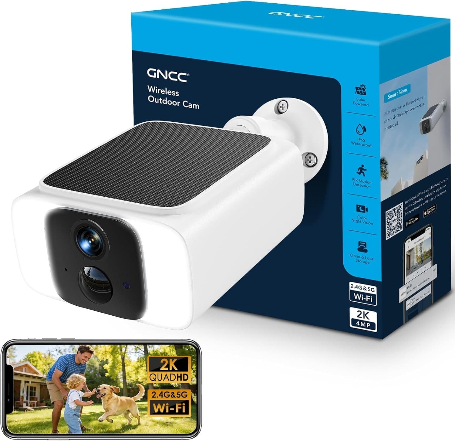 Solar Security Camera 4MP WiFi 2.4/5GHz Outdoor Color Night Vision