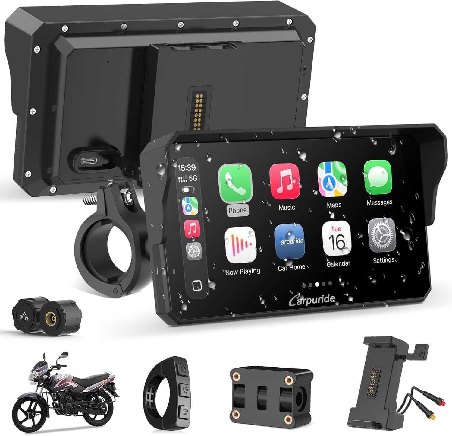GPS Units Carpuride Motorcycle Carplay Type C Port & TPMS 6.25″ Wireles