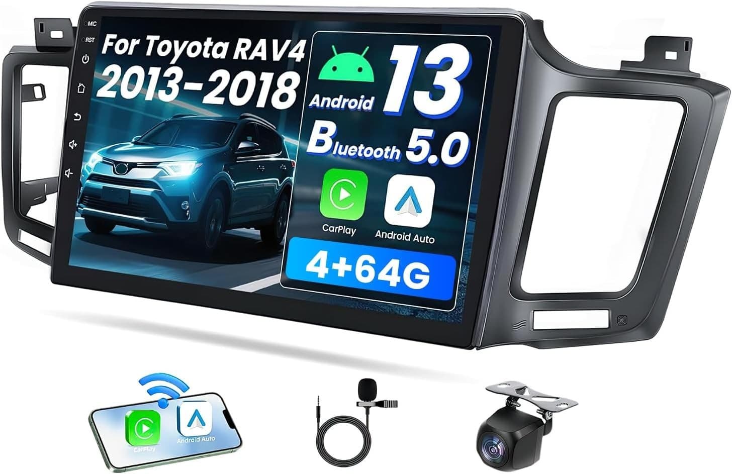 Android 13 Car Stereo Wireless CarPlay Android Auto Toyota RAV4 2013-2018: 4GB+6