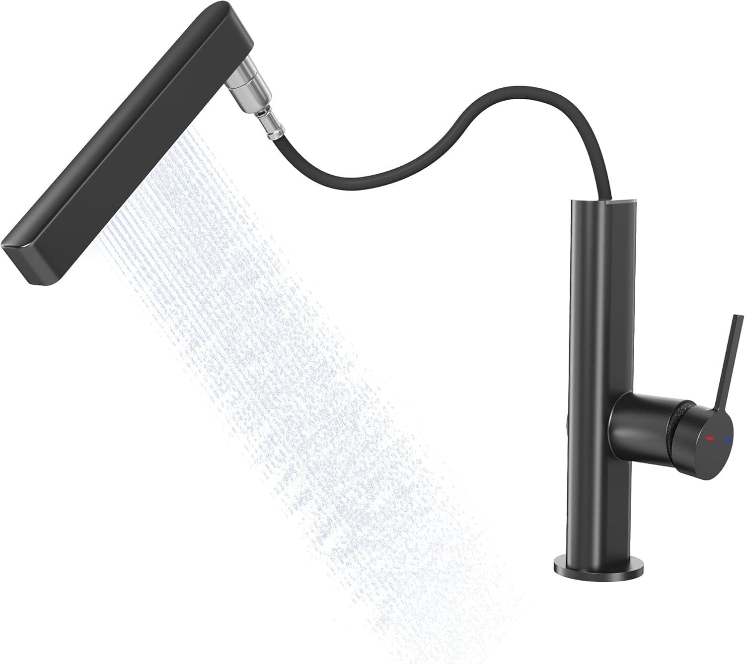 Black Kitchen Faucet Pull Down Sprayer 360 Swivel Waterfall Single Handle