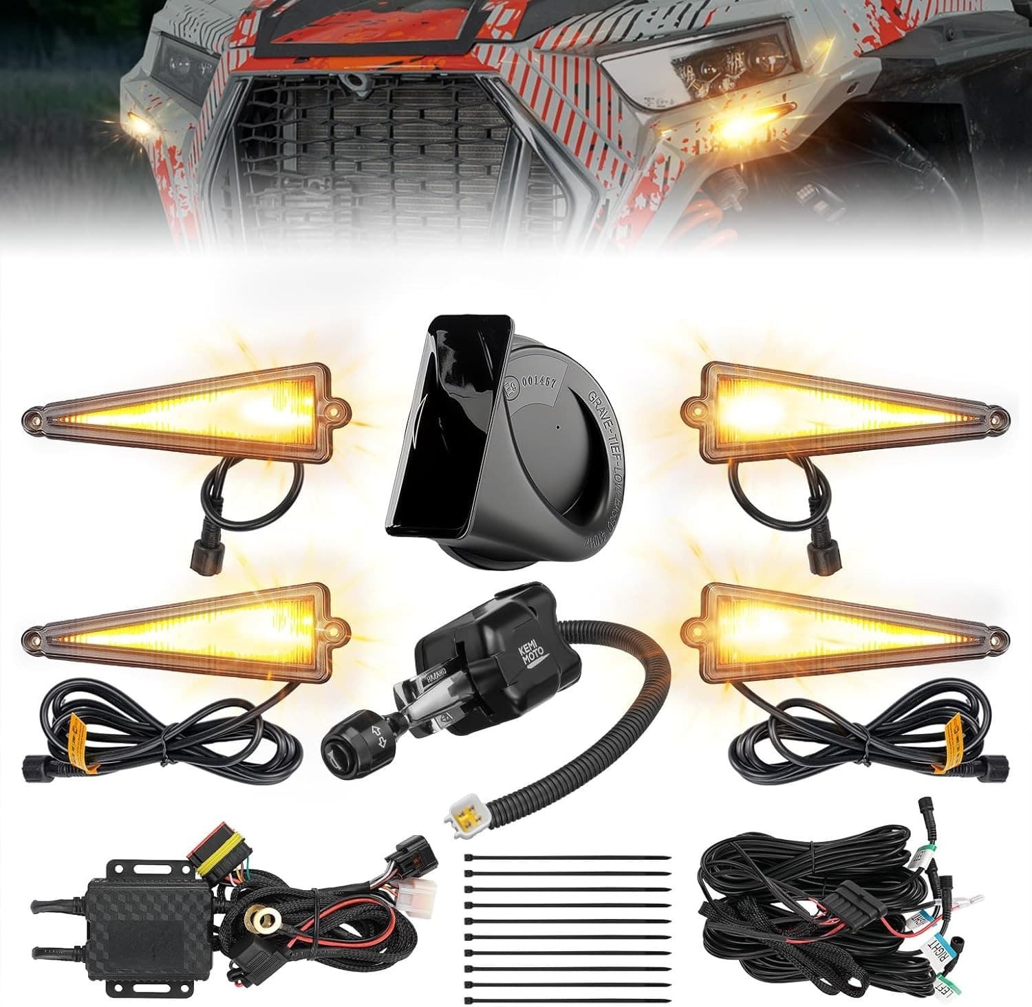 UTV Triangle Turn Signal Kit Column Switch 110dB Horn Plug Play Street Legal