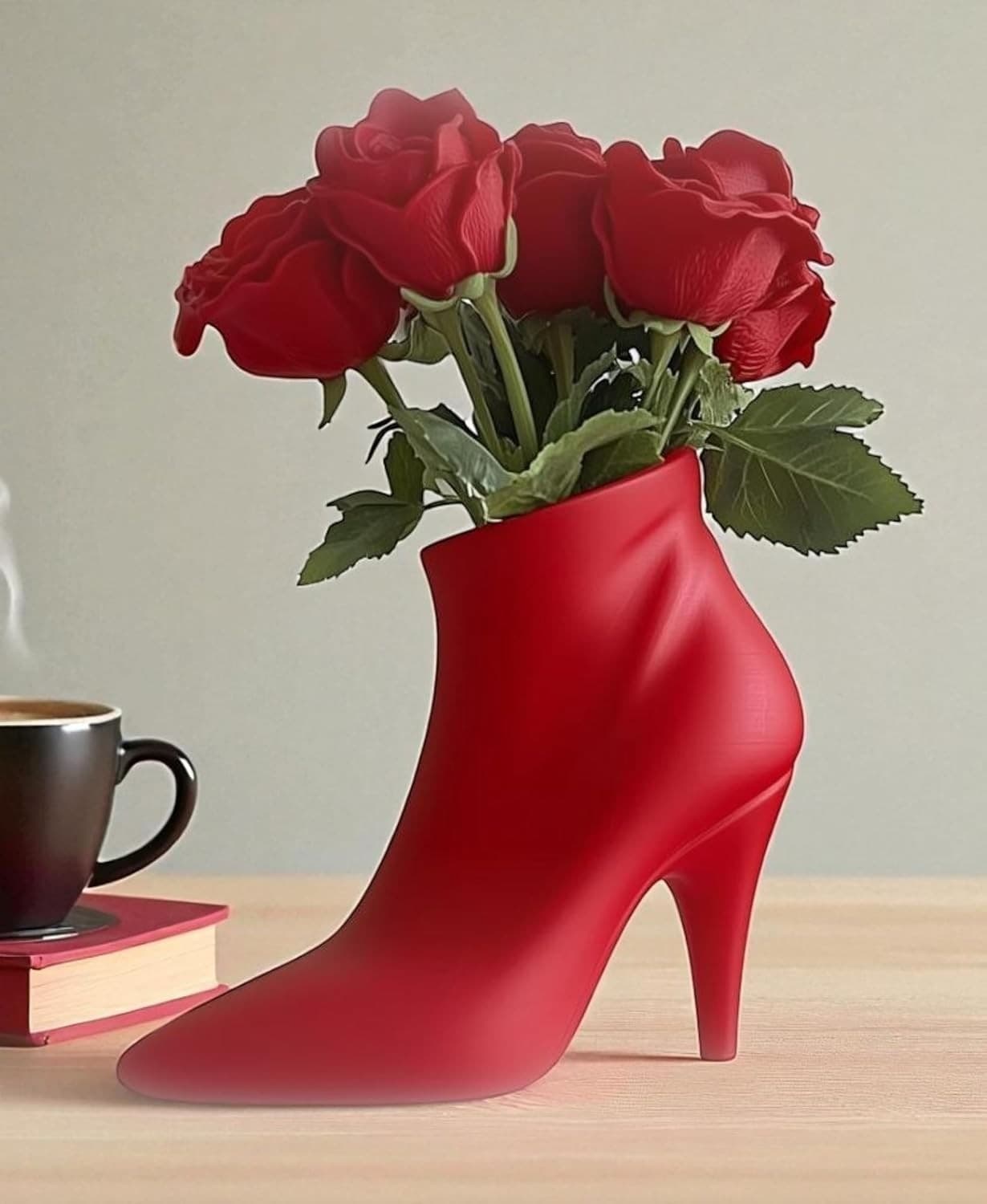 3D Printed High Heel Flower Pot Modern Decorative Planter Matte Red Desk Decor