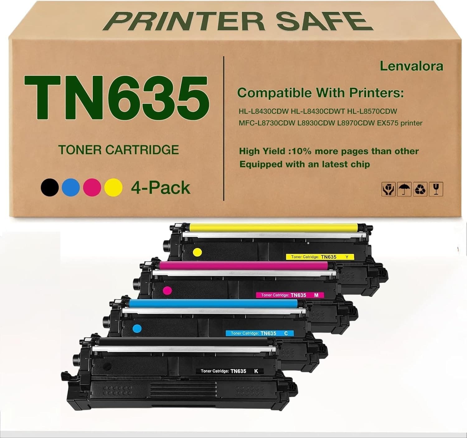 TN635 TN-635XL Toner Cartridge 4-Pack for Brother HL-L8430CDW HL-L8430CDWT HL-L8