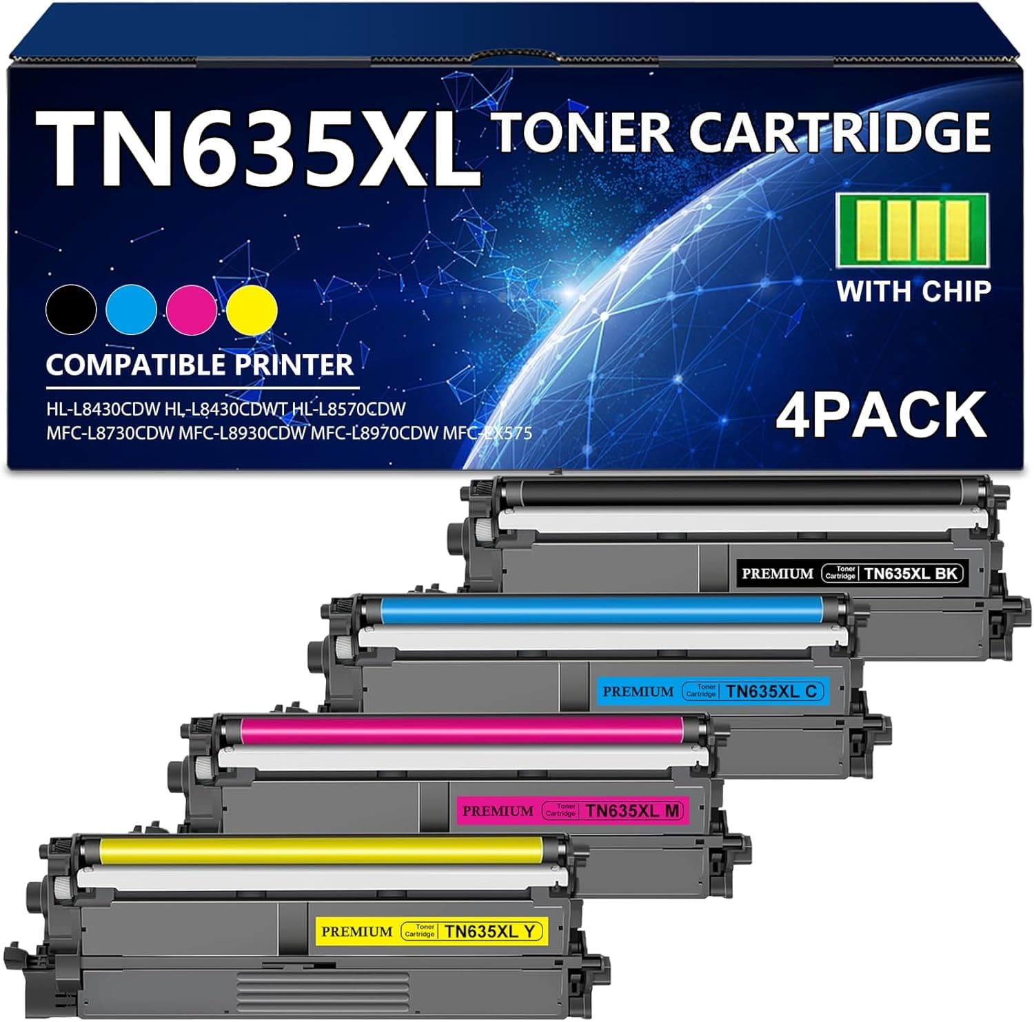 Toner Cartridge TN635XL TN635 Toner Cartridge Set (with Chip) Kit Ready Wireless