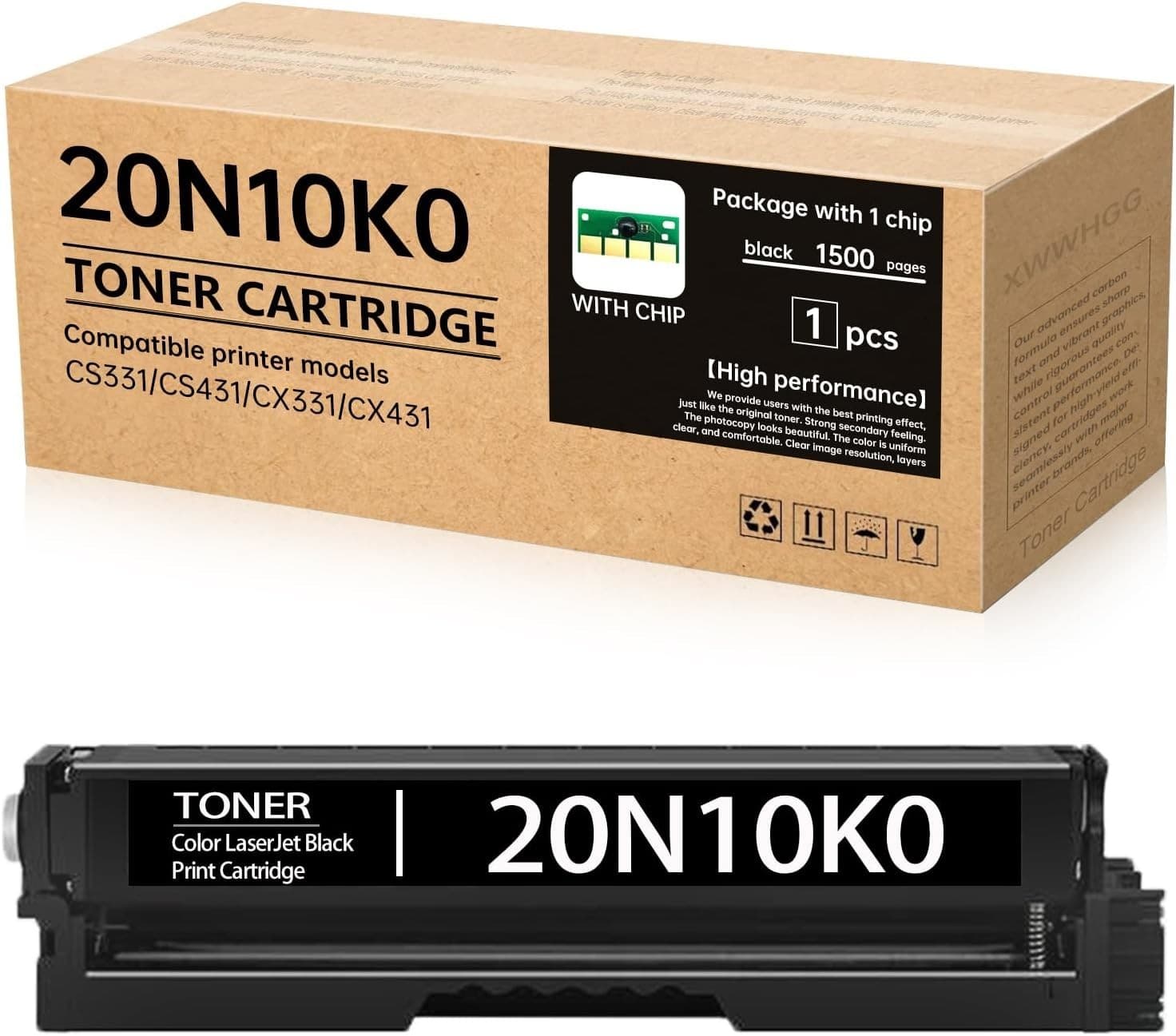 20N10K0 Black Toner for Lexmark CS331 CS431 CX331 CX431 w/ Smart Chip 1500pg