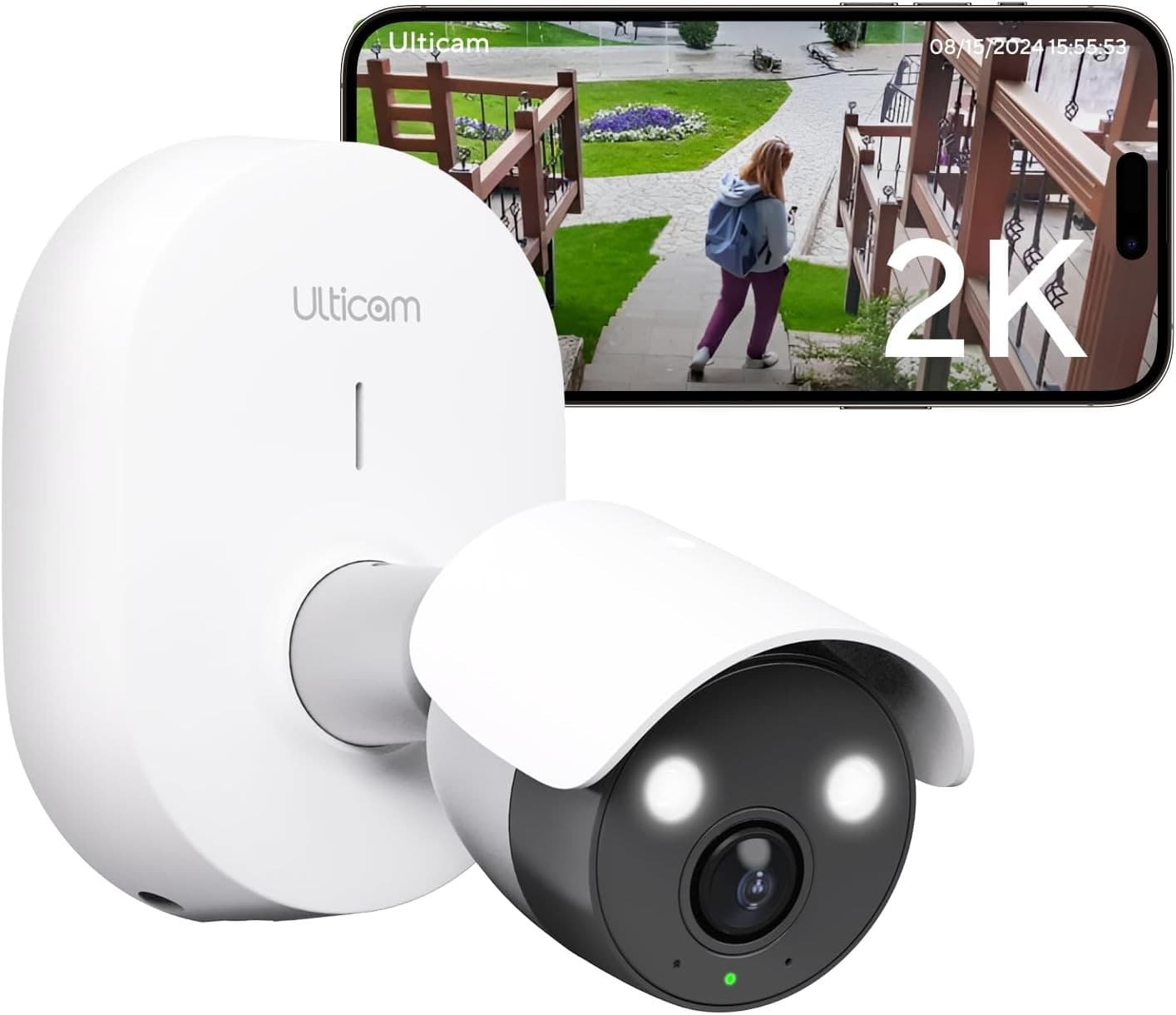 2K Wired AI Security Camera Wide View Smart Detection Spotlight Audio