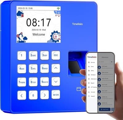 T-TR1 Time Clocks Blue Cloud Based Time Clock Small Businesses 3 in 1 Fingerprin