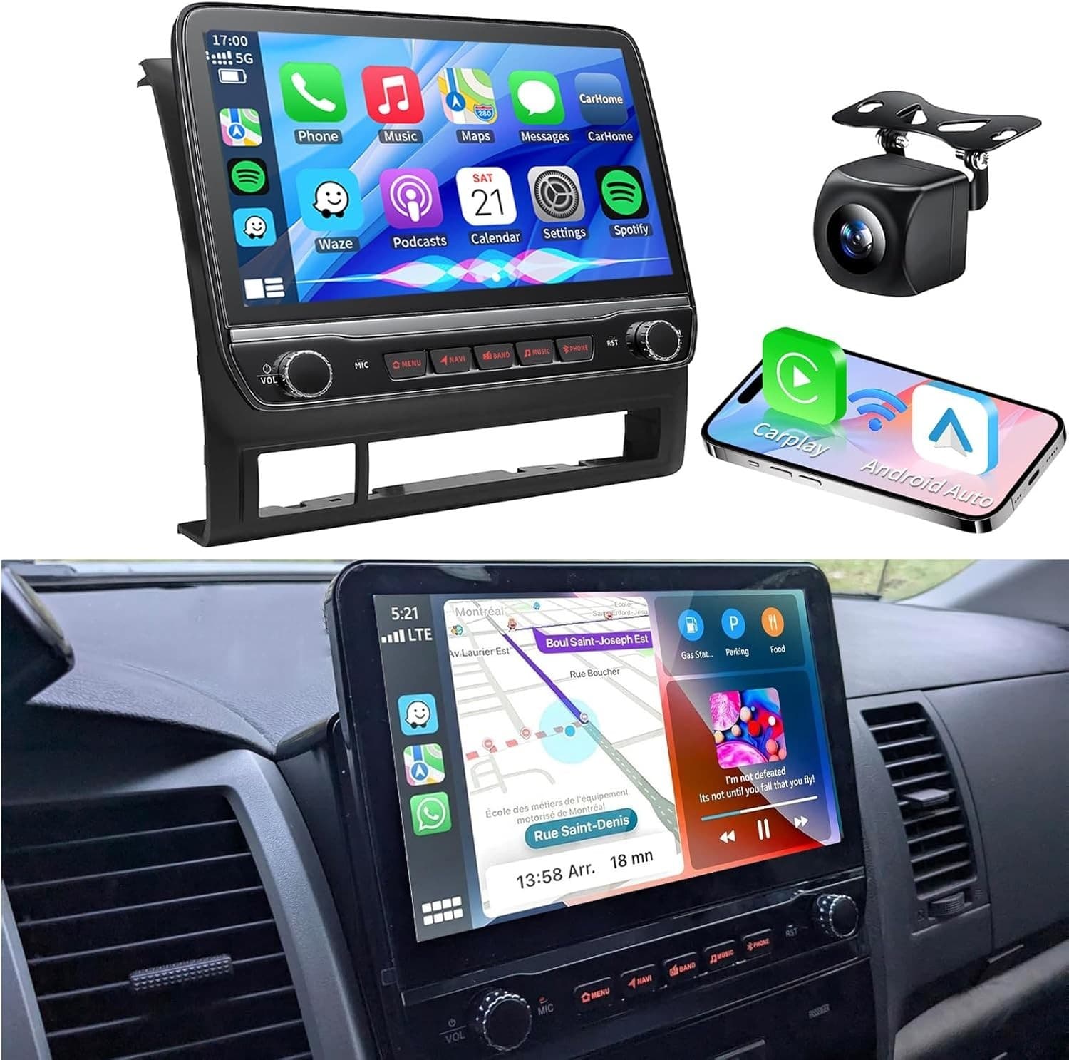 10.1in Tacoma Car Stereo Wireless CarPlay Android Auto GPS BT WiFi FM w Knob