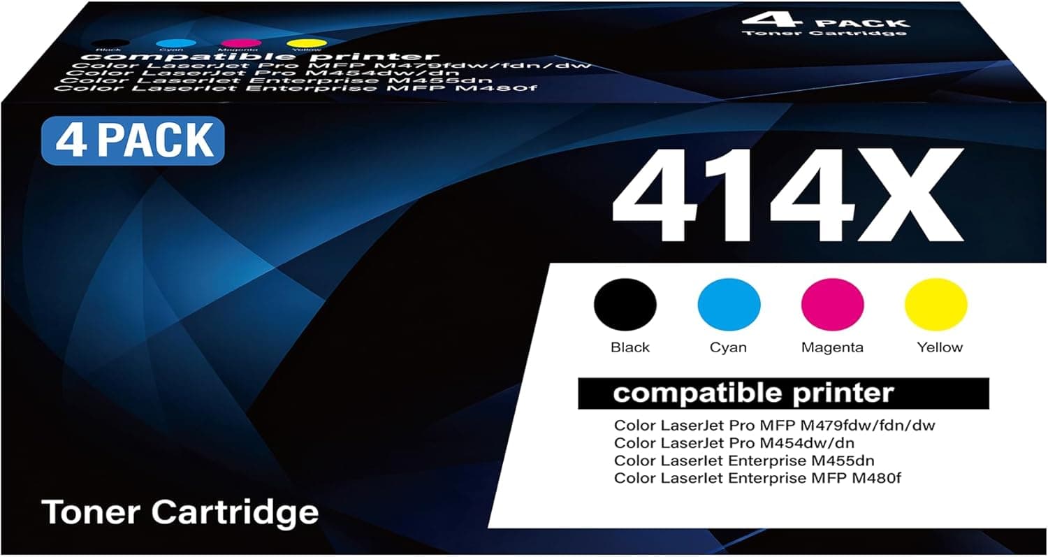 414X Toner Cartridges 4 Pack High Yield with Chip Replacement for HP 414X 414A