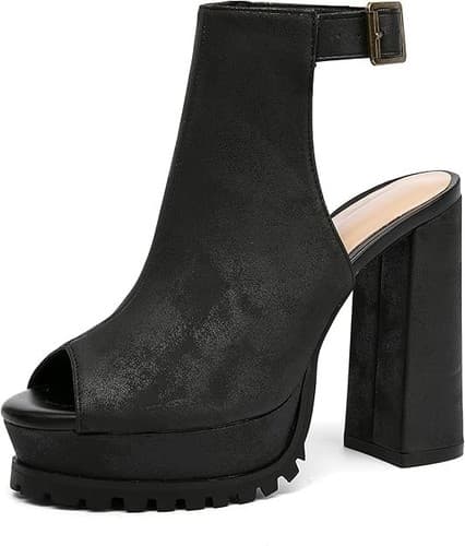 Women's Block Heel Sandals Open Toe Ankle Strap Platform Fashion Booties Black